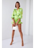 Fitted floral dress with draping, lime green 2937 - Online store - Boutique